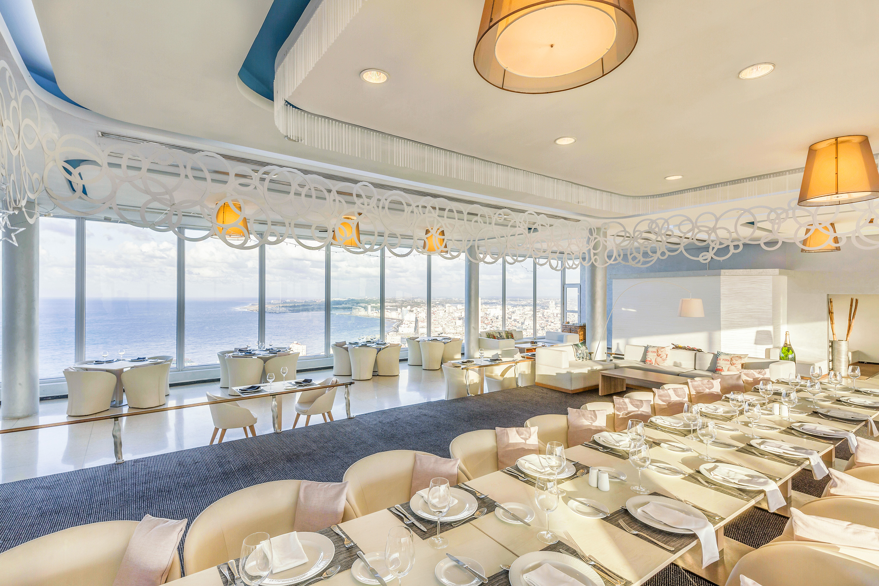 a large room with tables and chairs