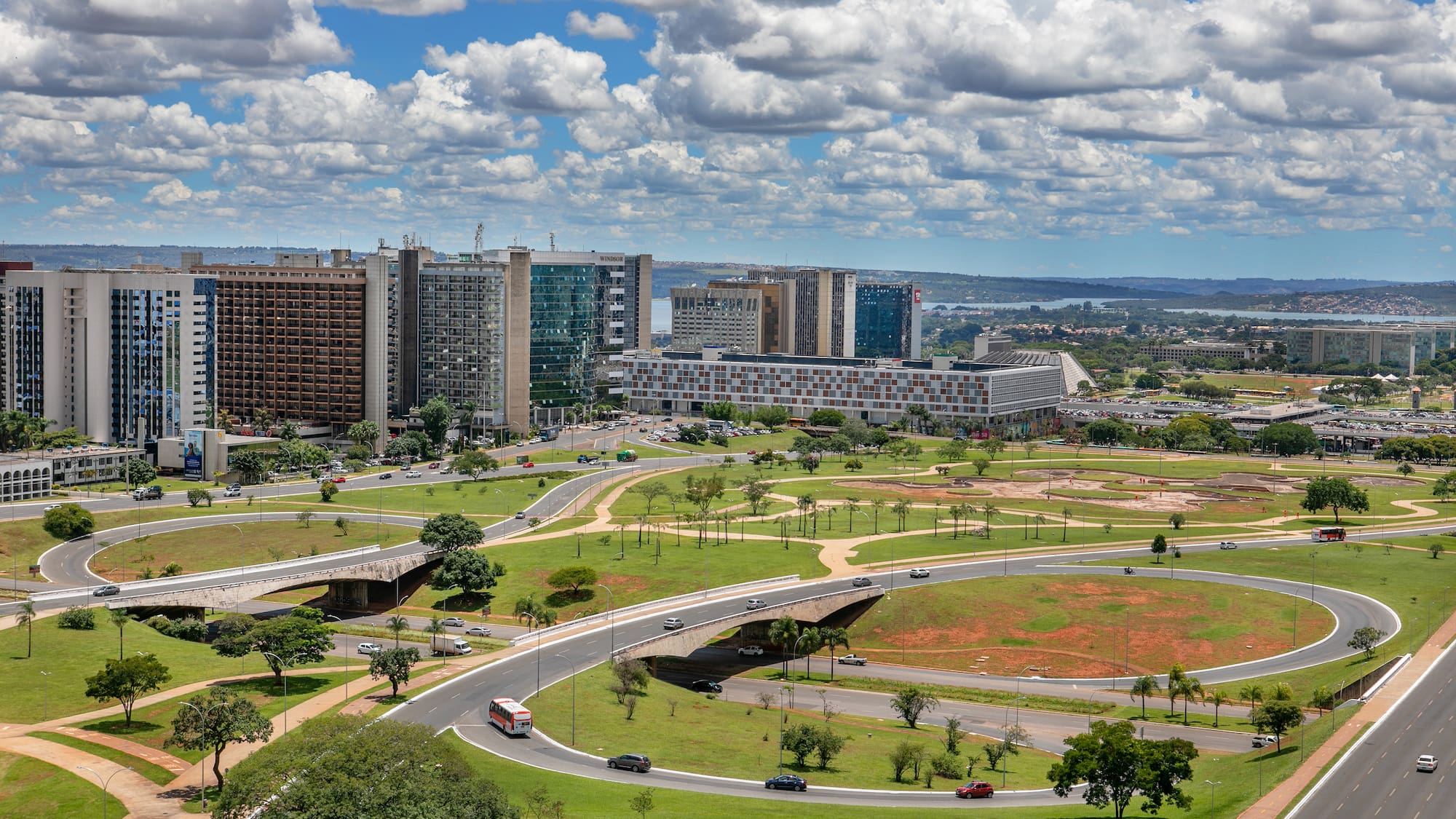 a city with roads and buildings