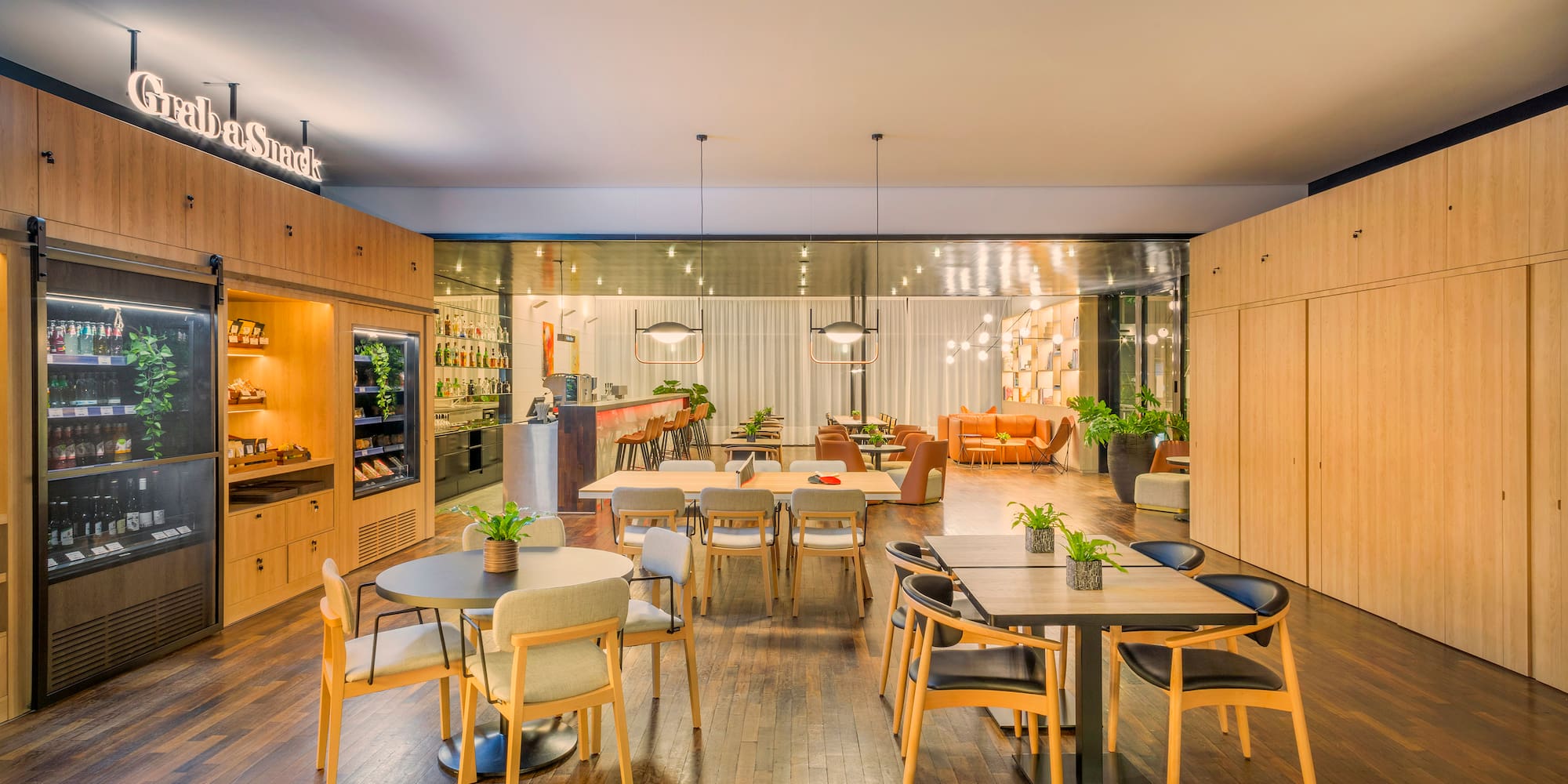 a room with tables and chairs