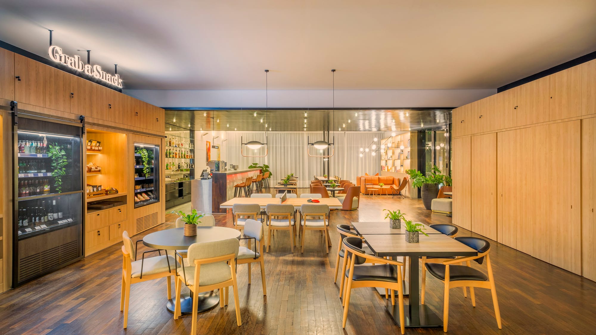 a room with tables and chairs