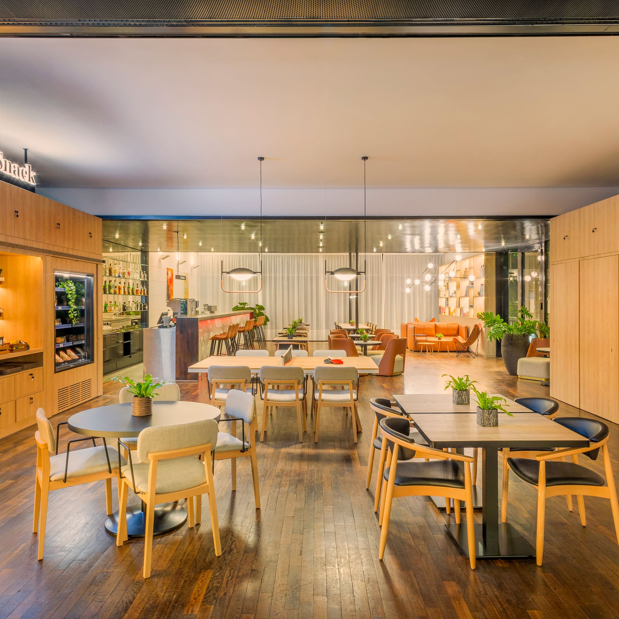 a room with tables and chairs