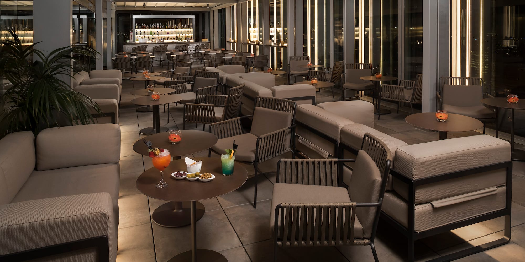 a room with tables and chairs