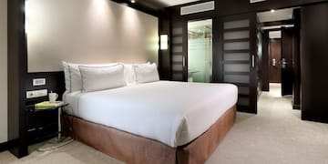 a bed in a hotel room