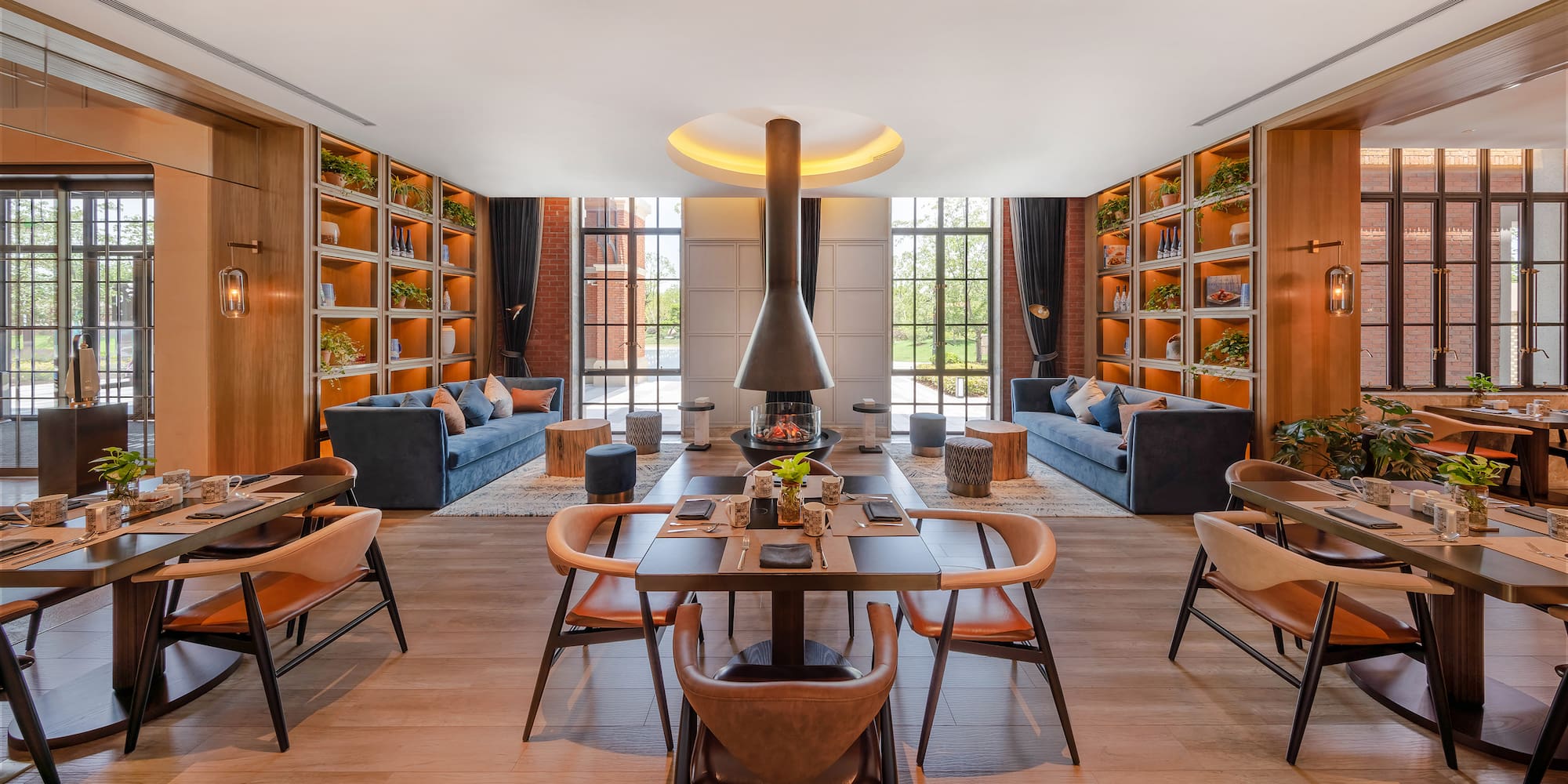 a room with a table and chairs