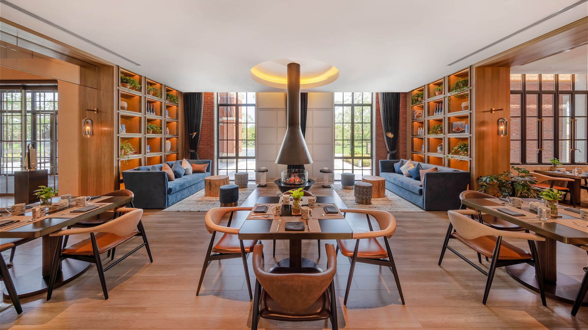 a room with a table and chairs