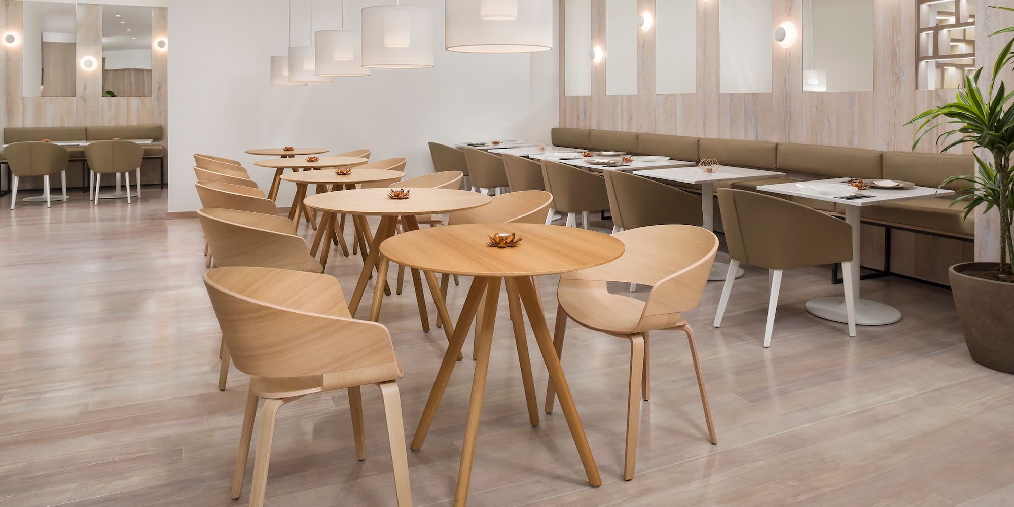 a room with tables and chairs