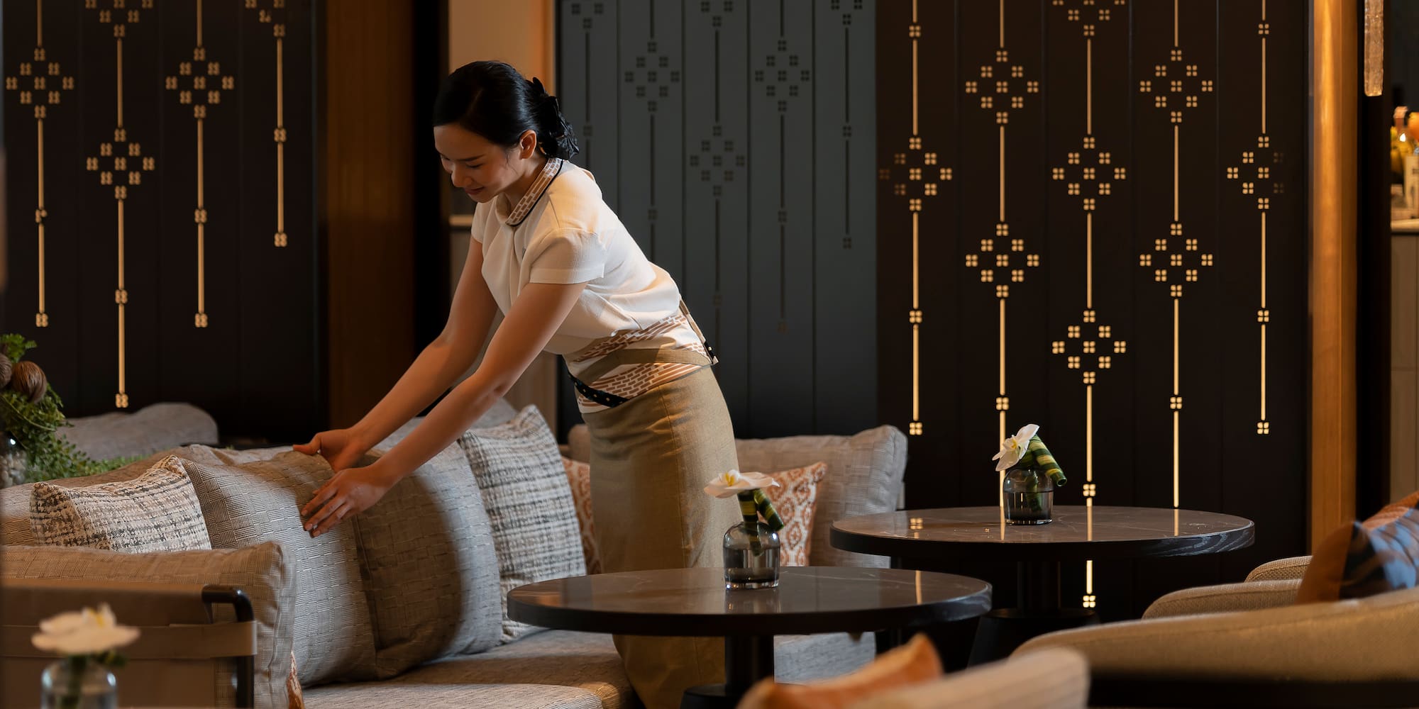 a woman in a restaurant setting