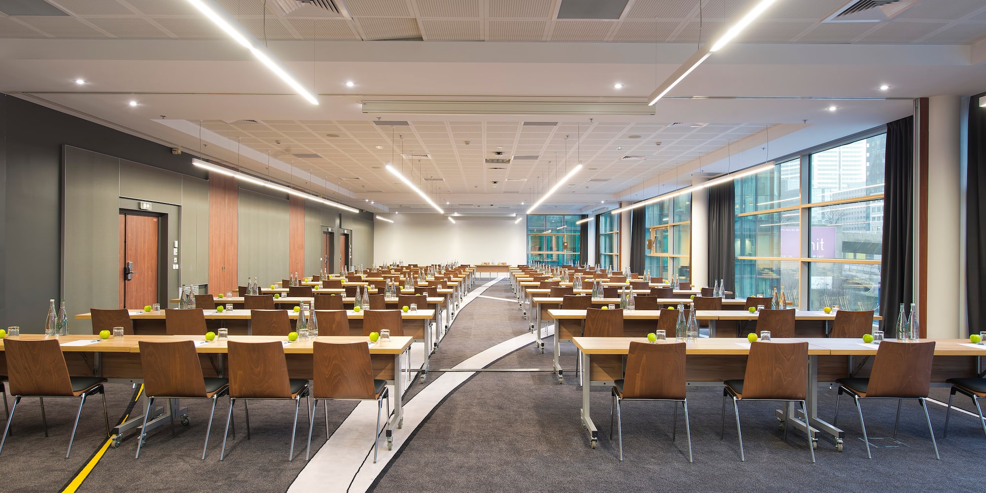 a room with tables and chairs