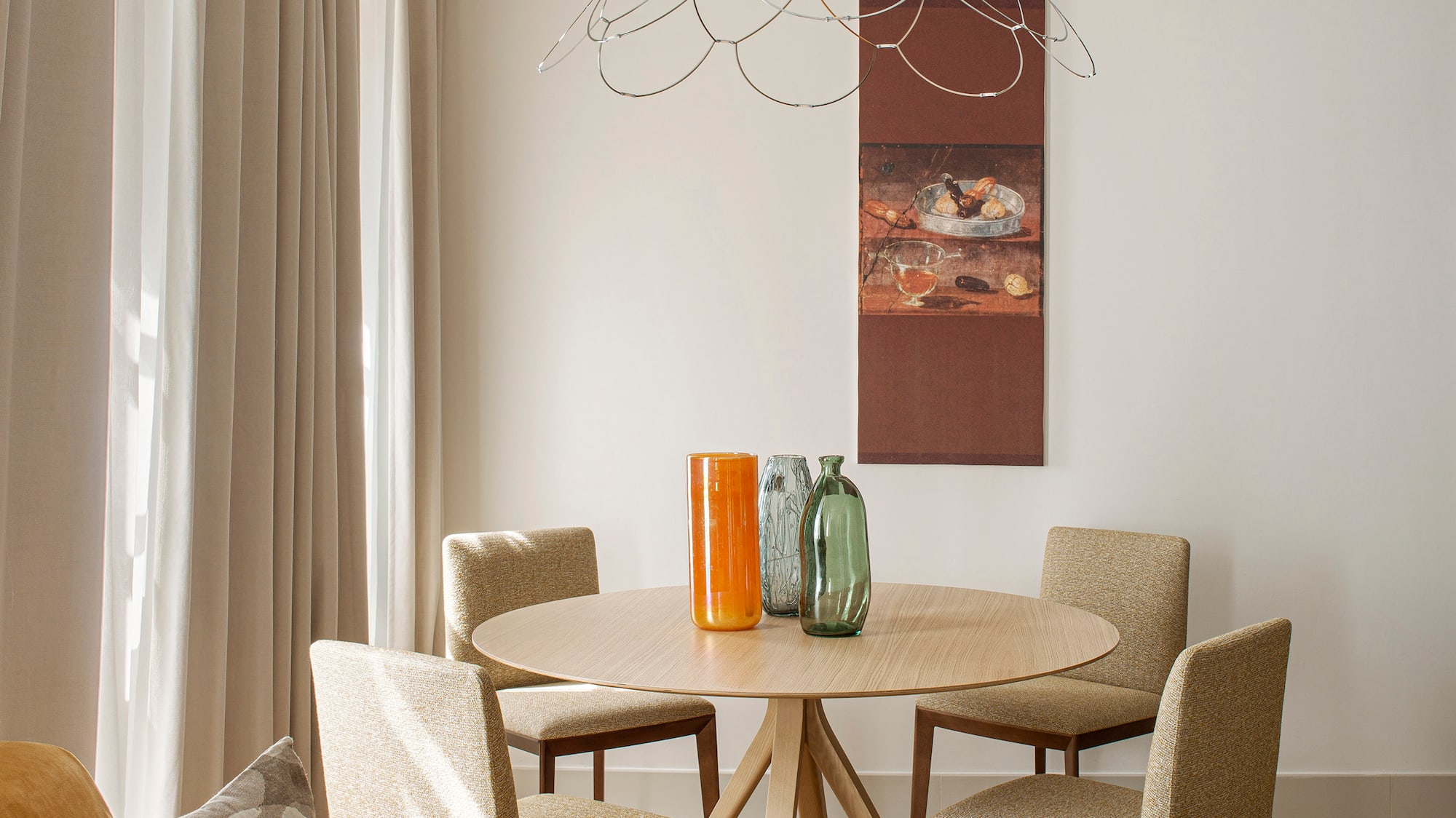 a table and chairs in a room