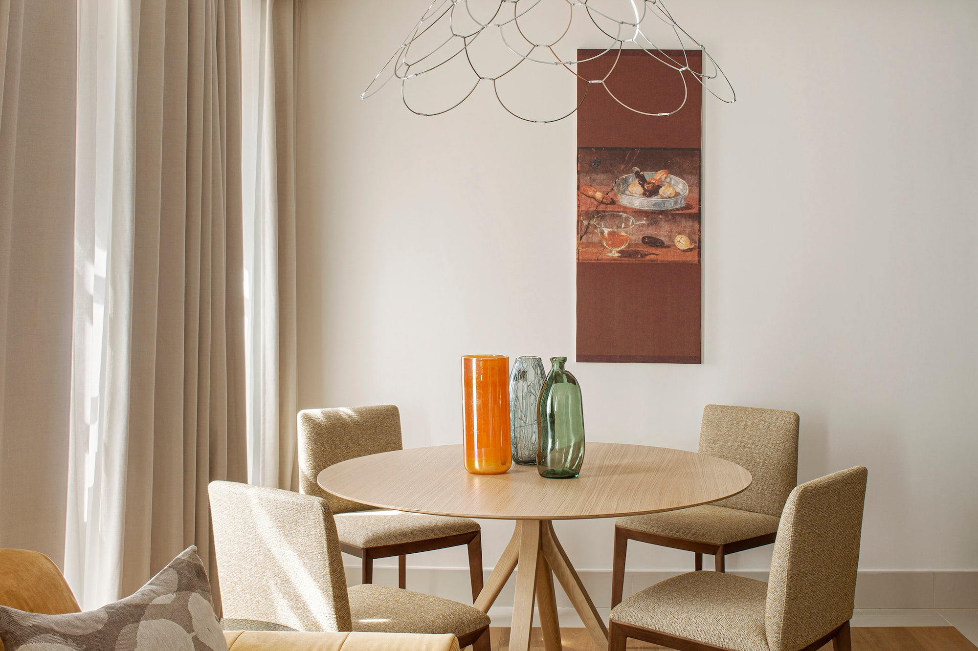 a table and chairs in a room