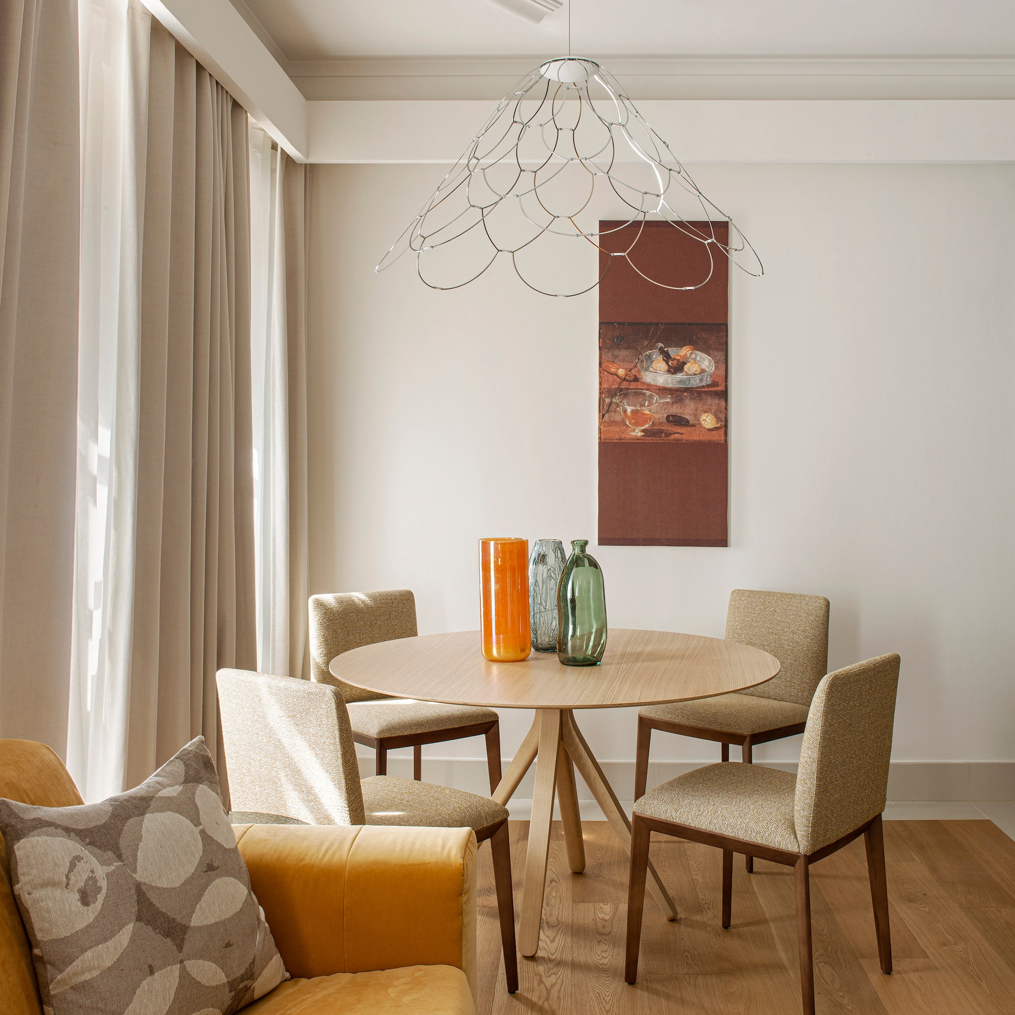 a table and chairs in a room