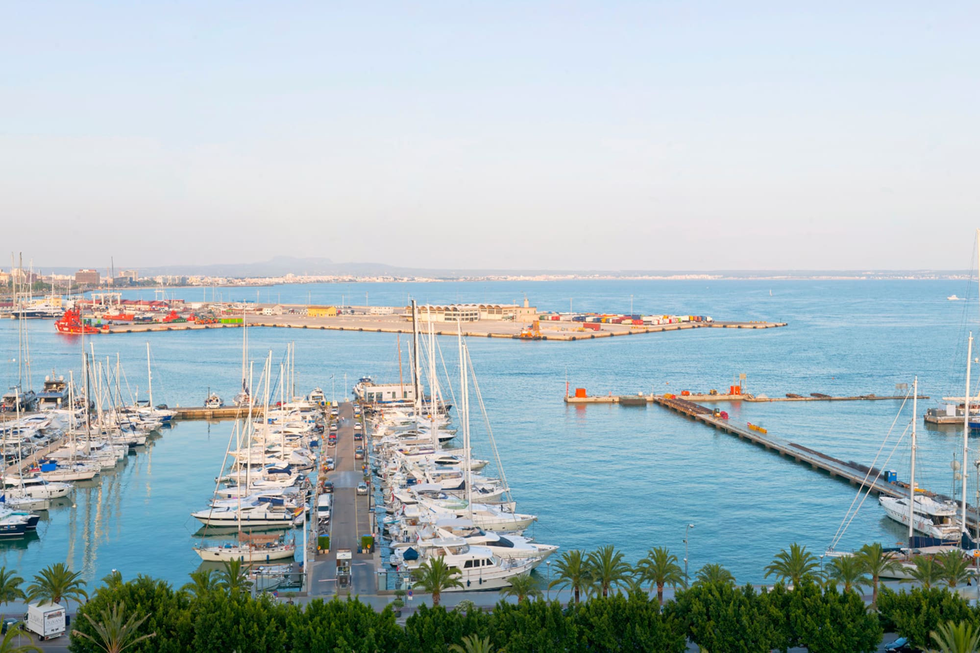 a group of boats in a harbor