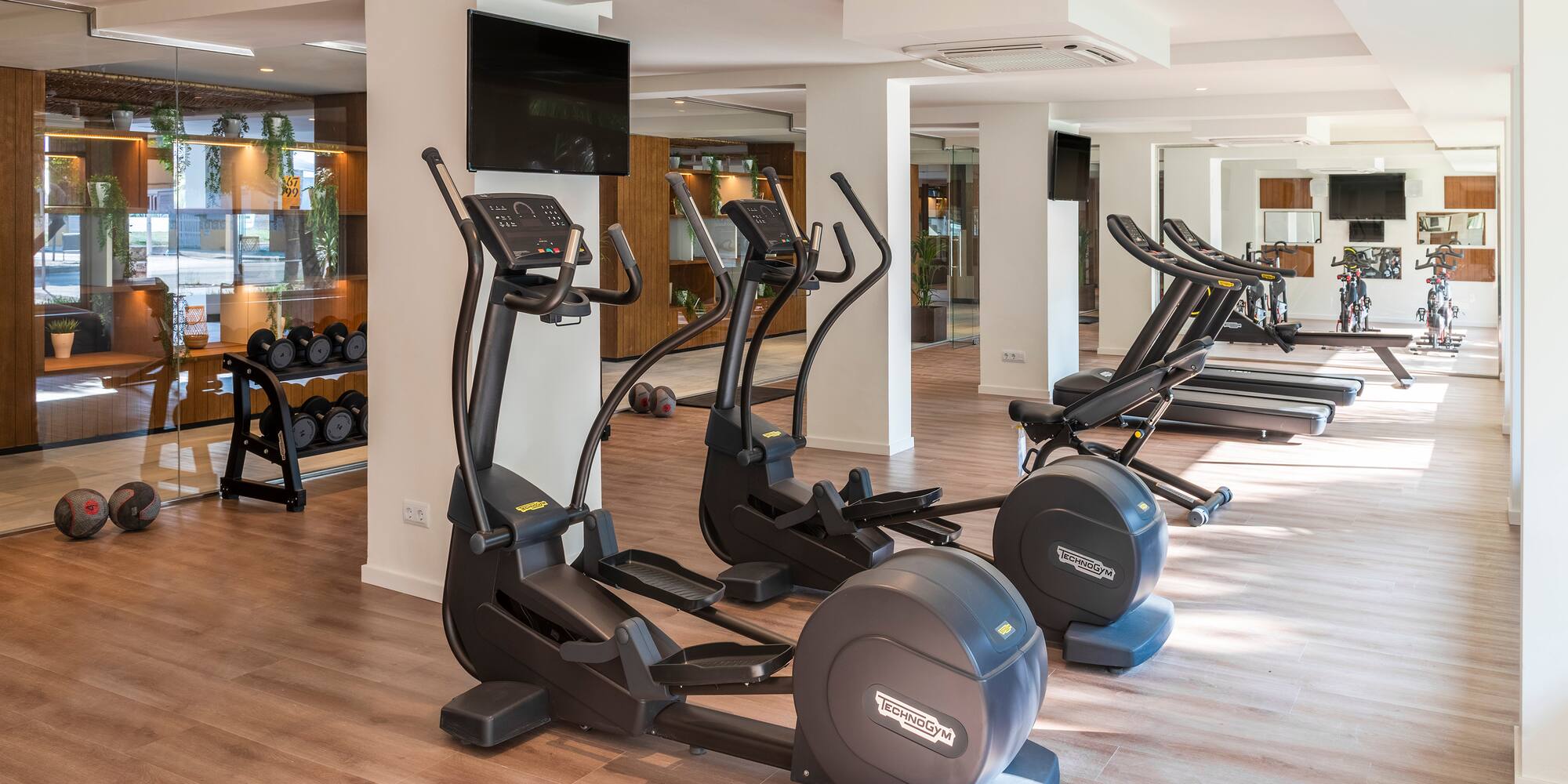 a room with exercise machines