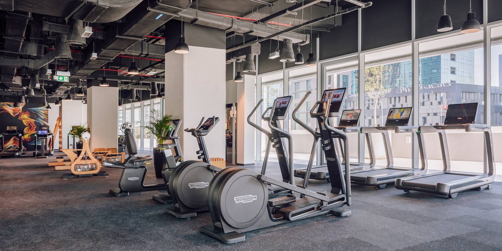 a gym with exercise equipment