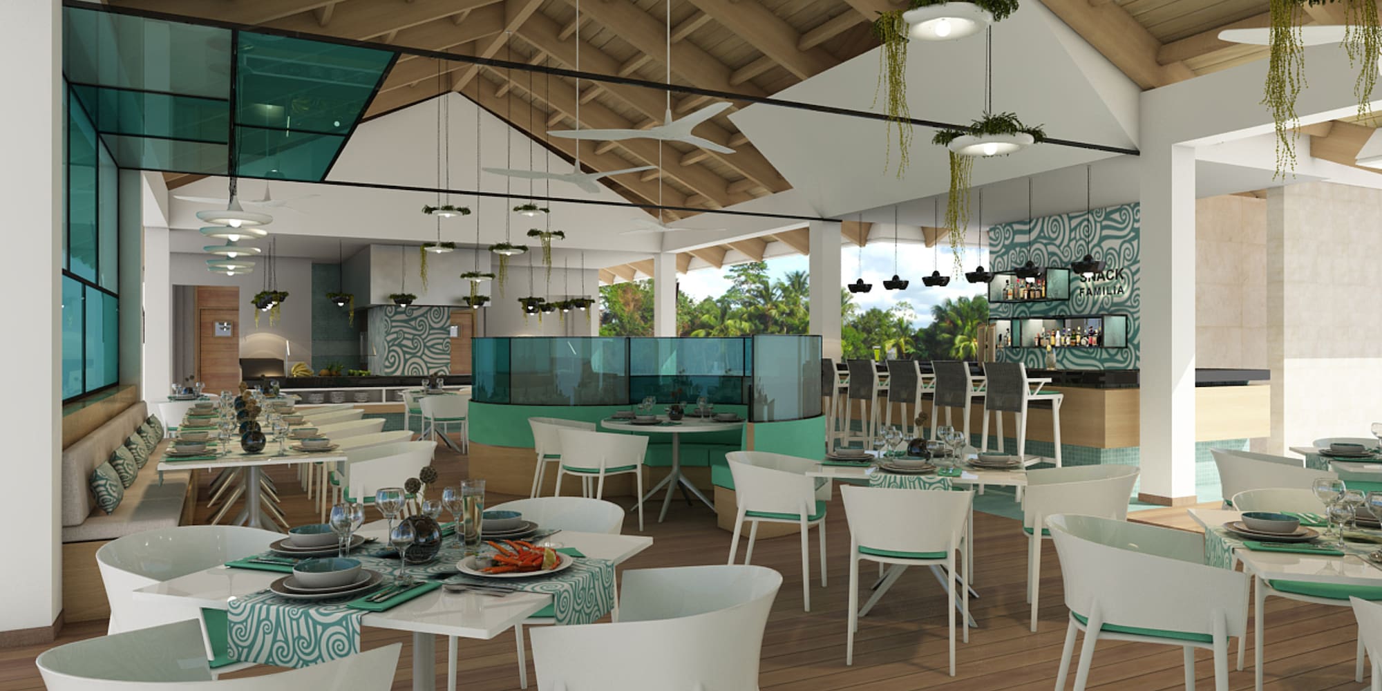 a restaurant with tables and chairs