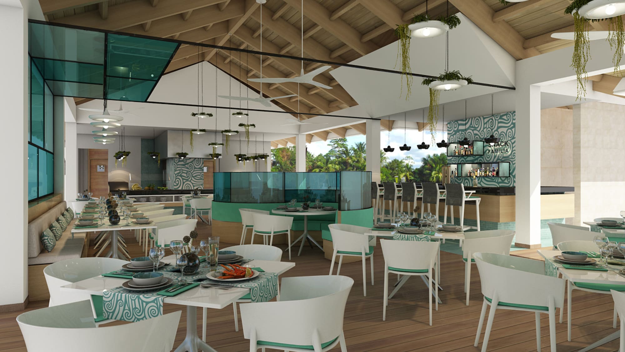 a restaurant with tables and chairs