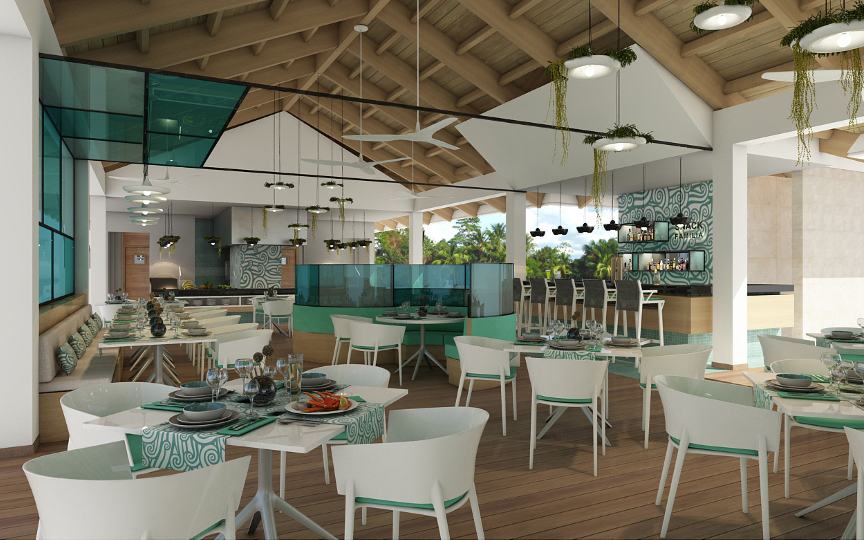 a restaurant with tables and chairs