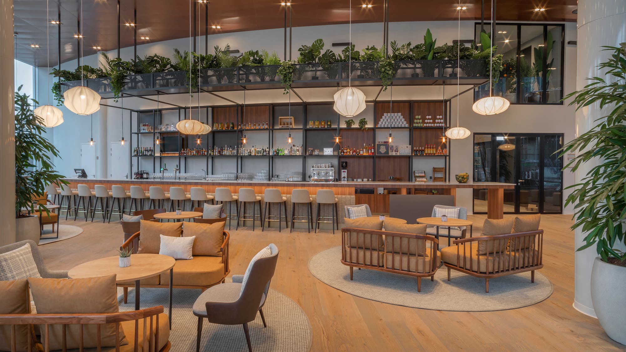 a room with tables and chairs