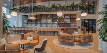 a room with tables and chairs