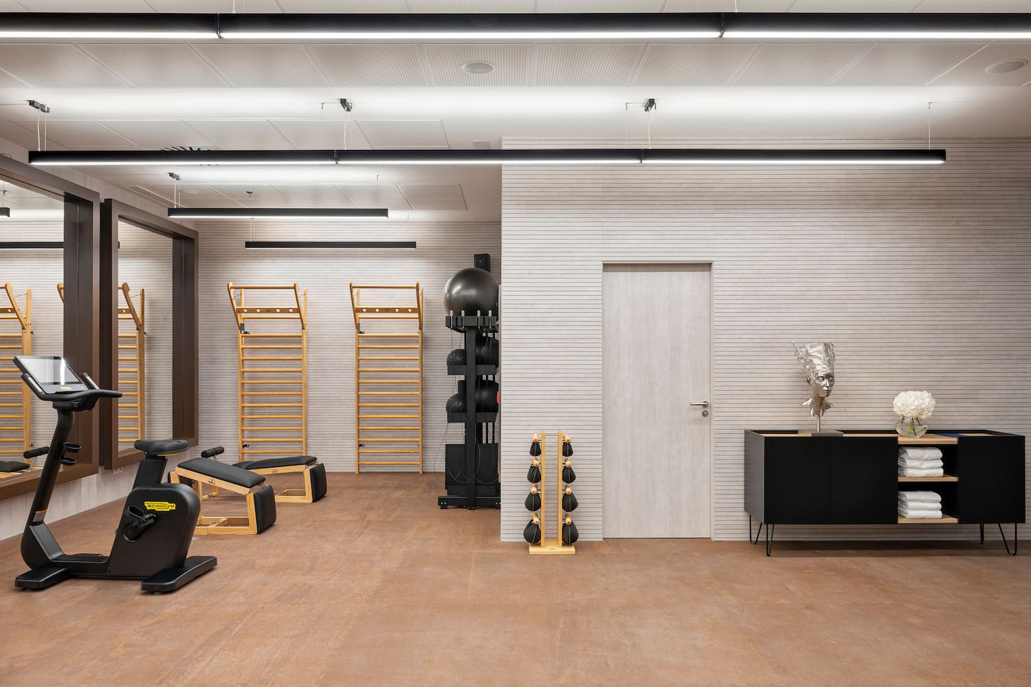 a room with a gym equipment