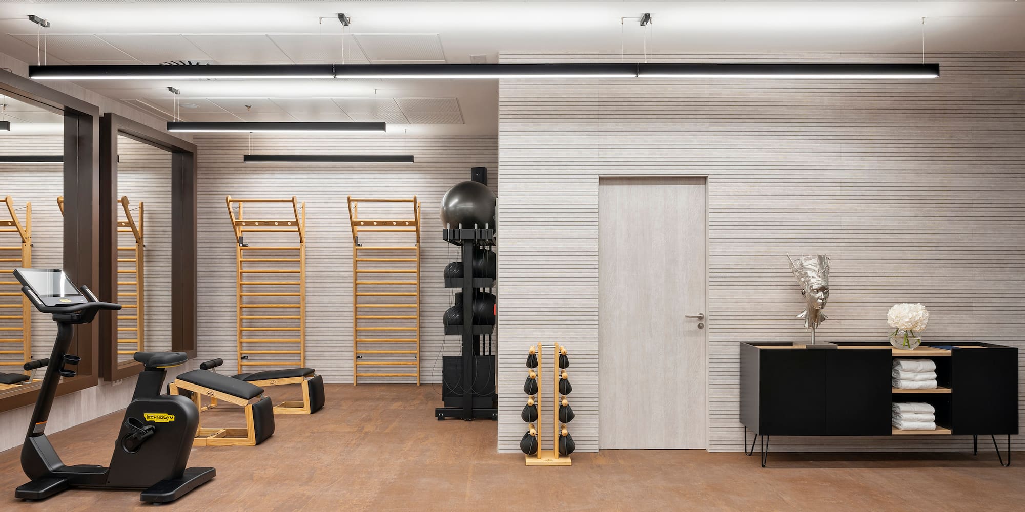 a room with a gym equipment