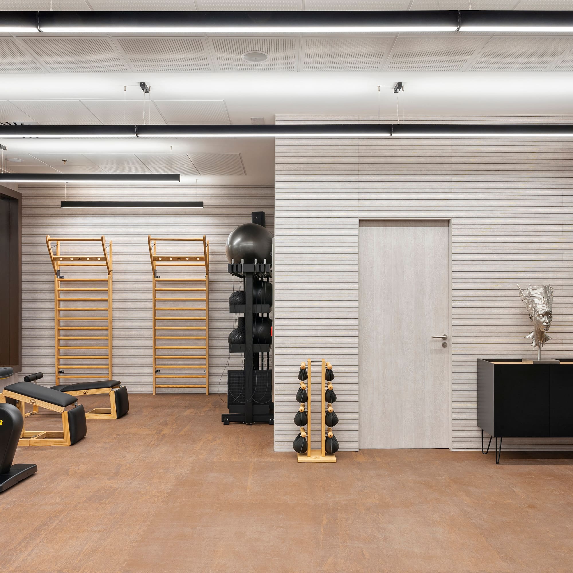 a room with a gym equipment