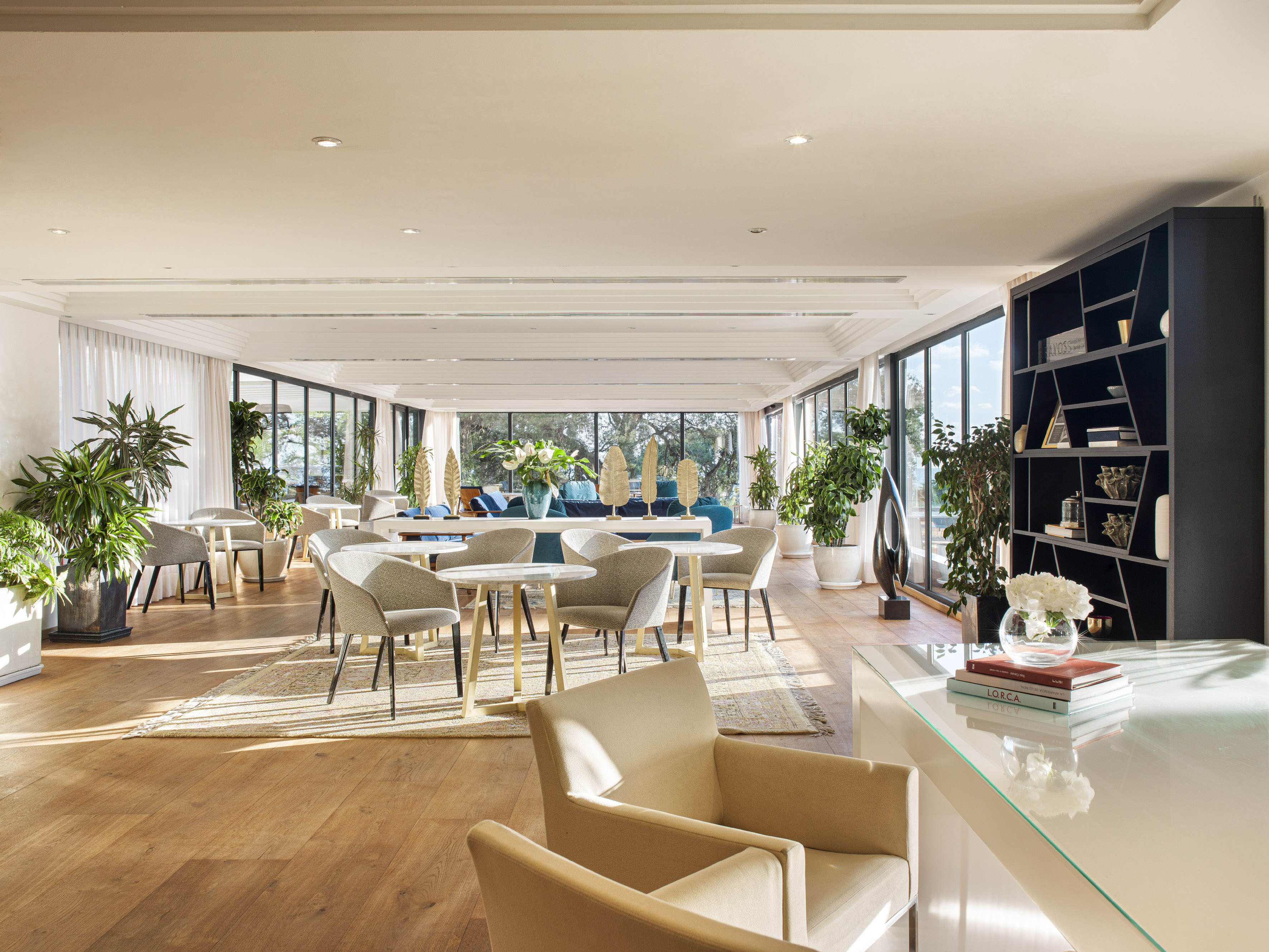 a room with a large window