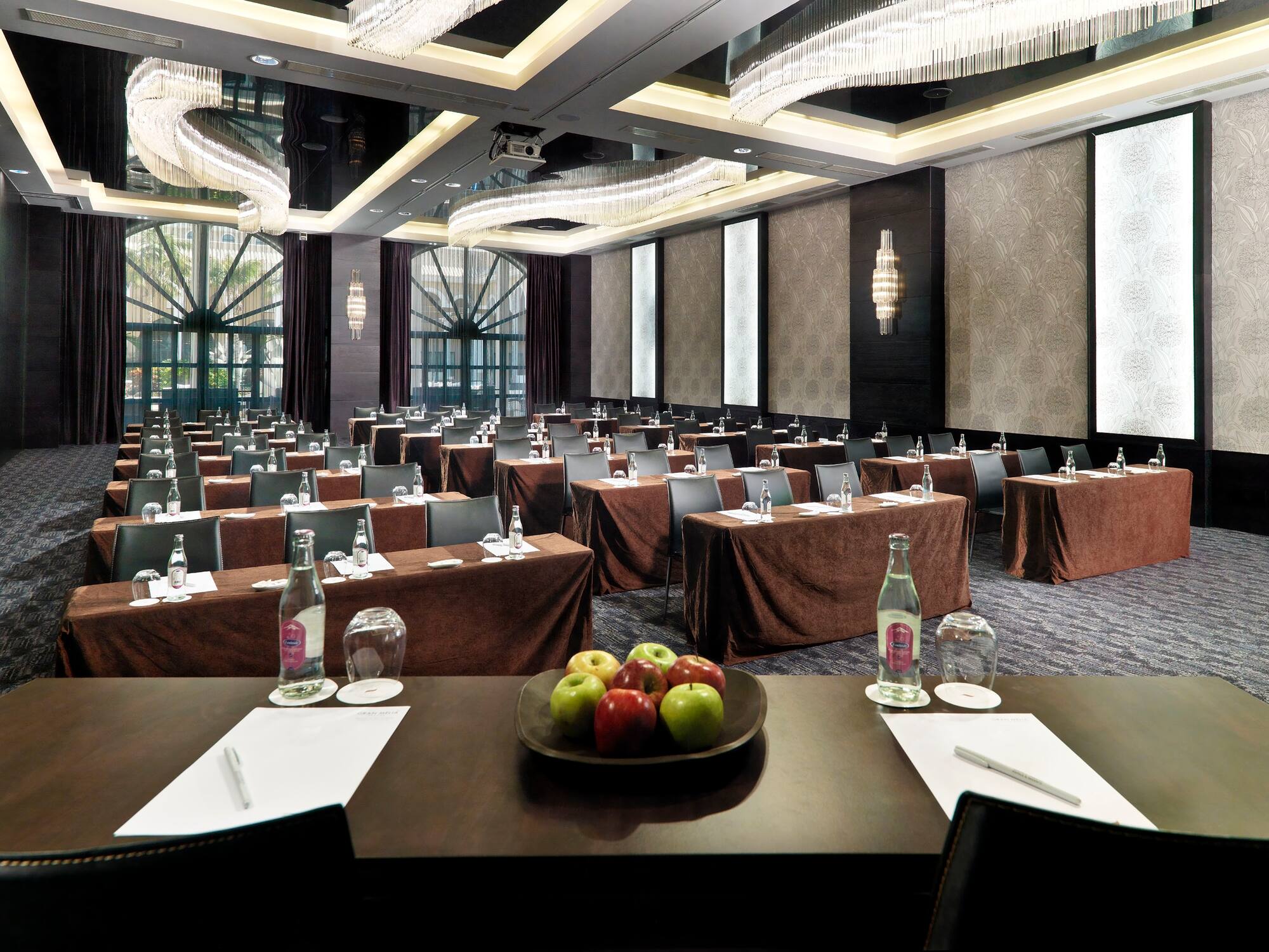 a room with tables and chairs