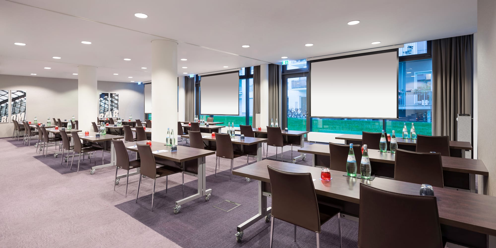 a room with tables and chairs