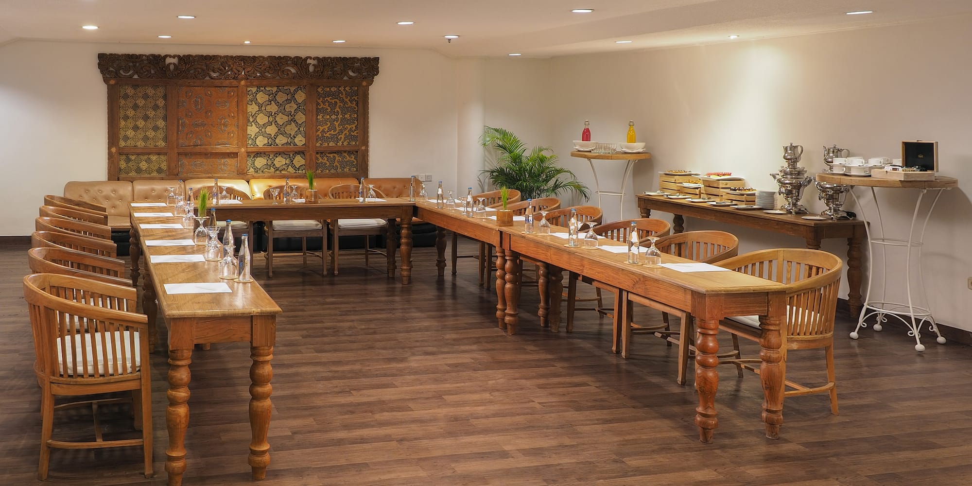 a room with tables and chairs