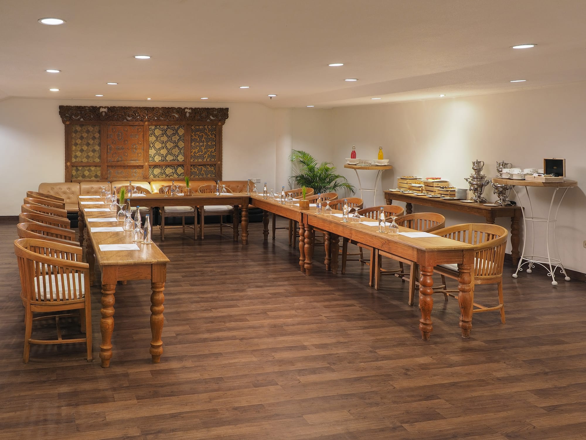 a room with tables and chairs