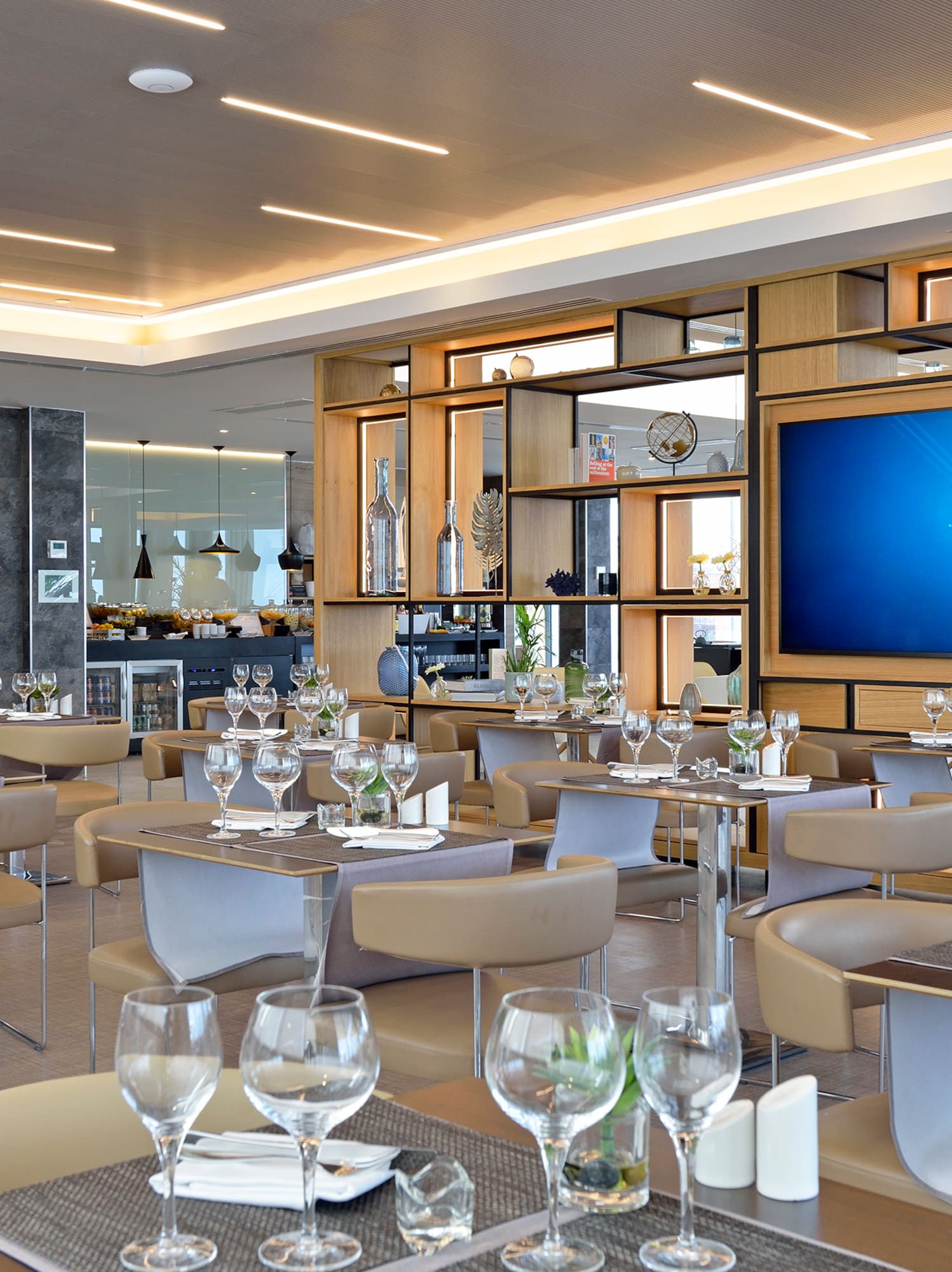 a room with tables and chairs