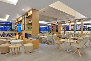 a room with tables and chairs