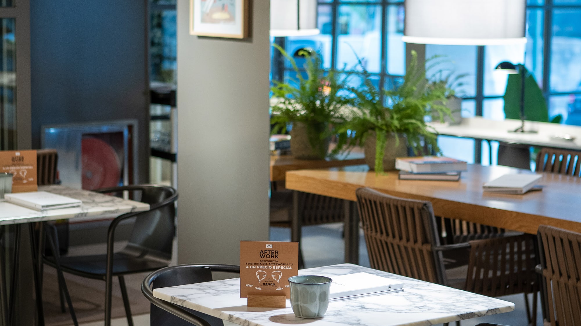 a room with tables and chairs