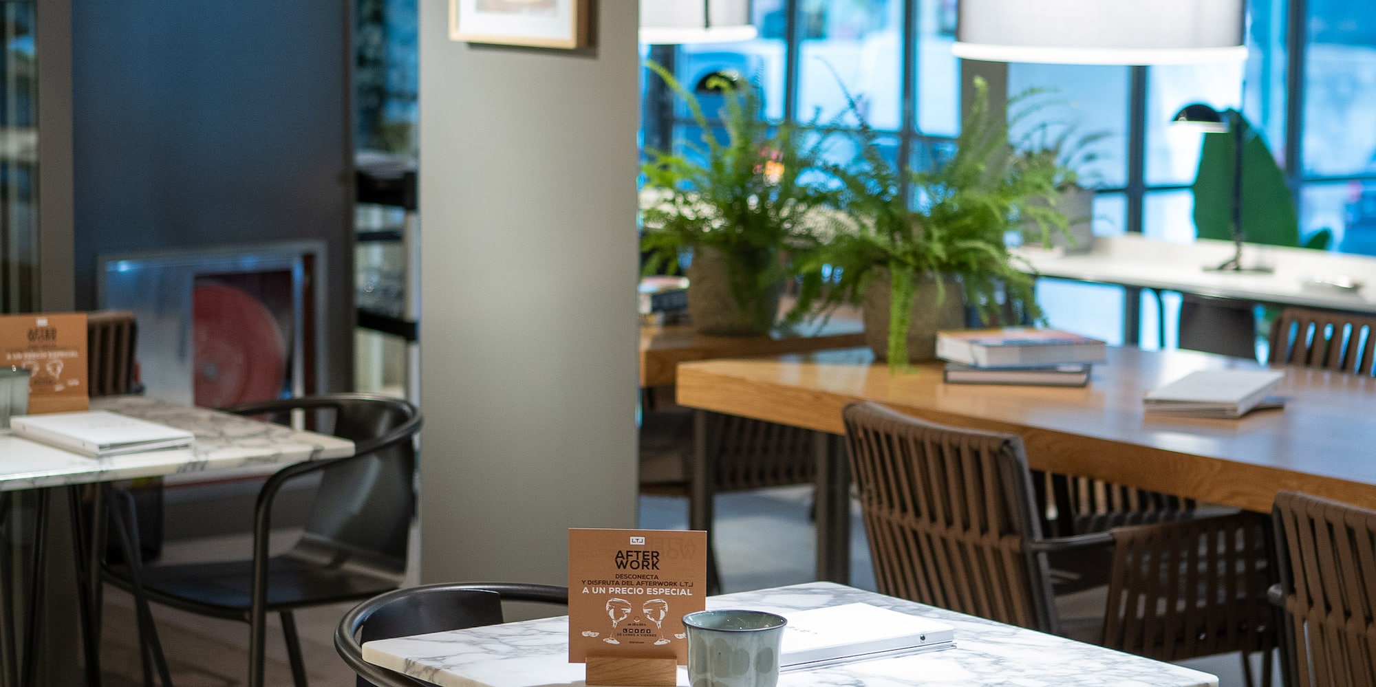 a room with tables and chairs