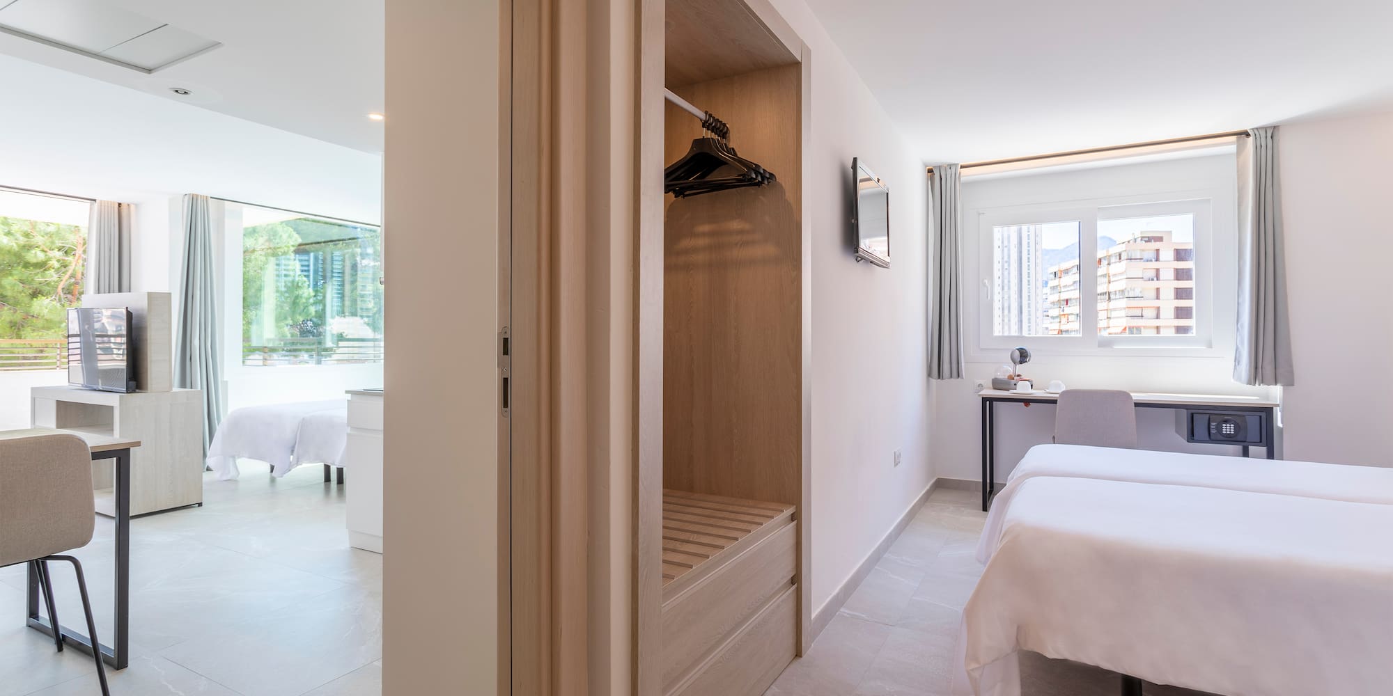 a room with a bed and a closet