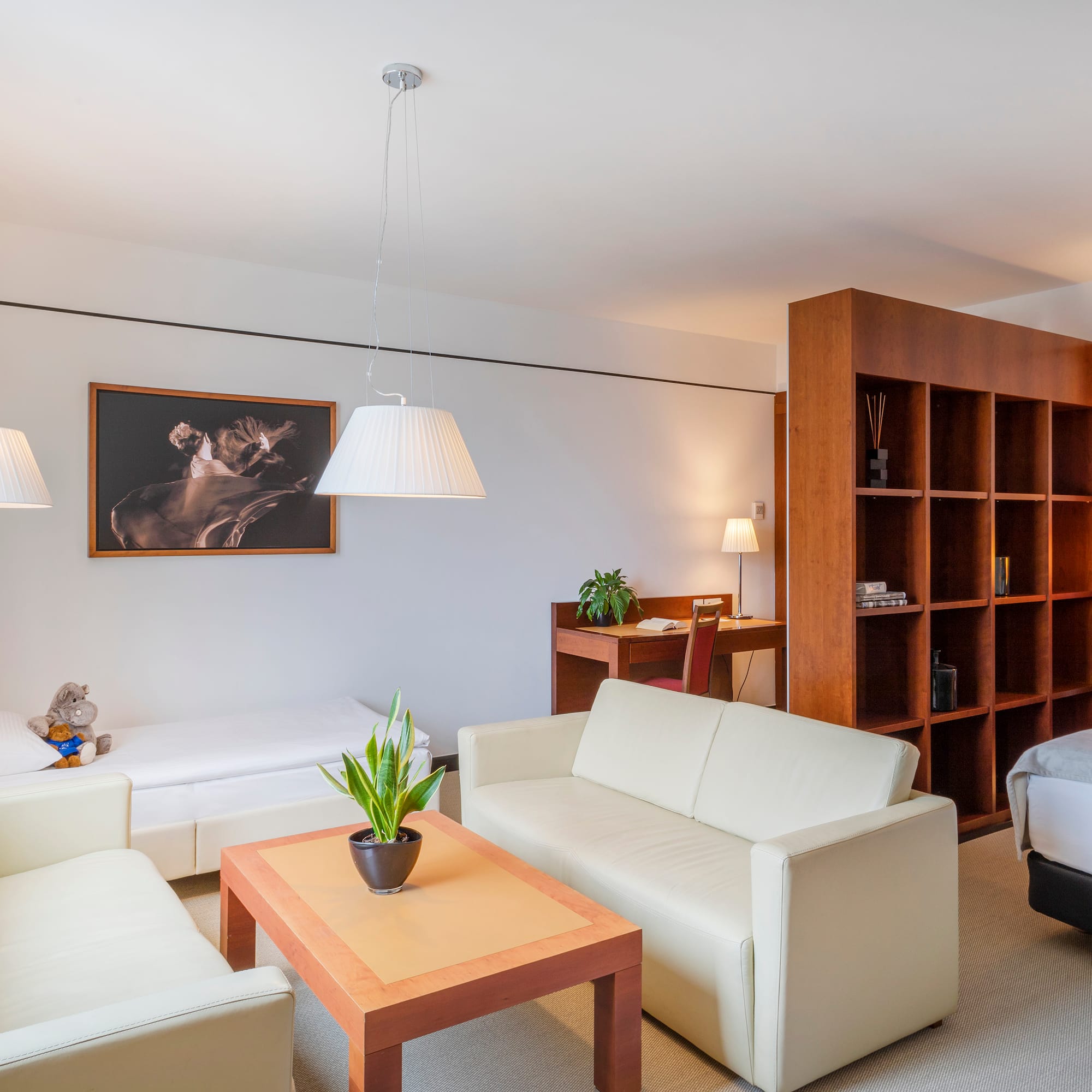 a room with a bed and a couch