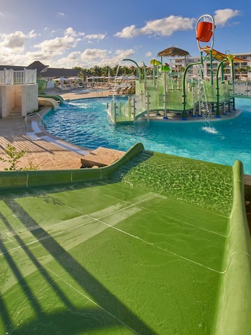 a water park with slides and water slides