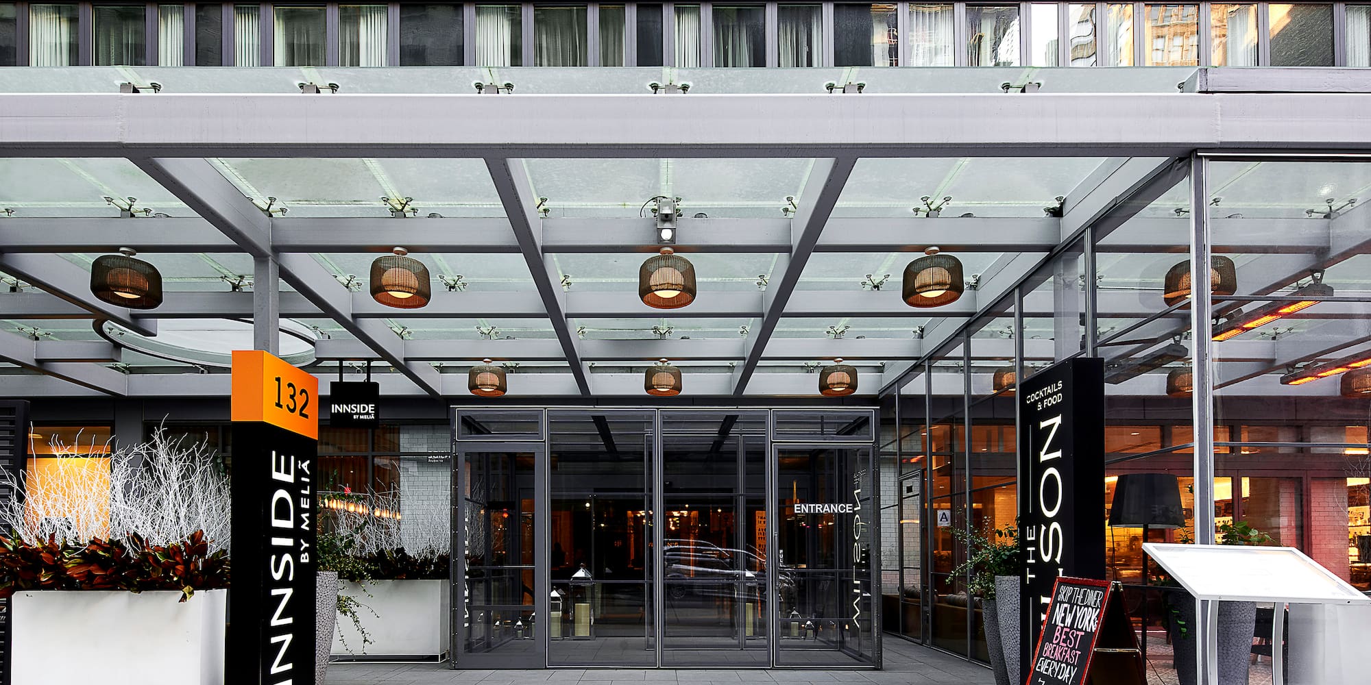 a glass entrance to a building