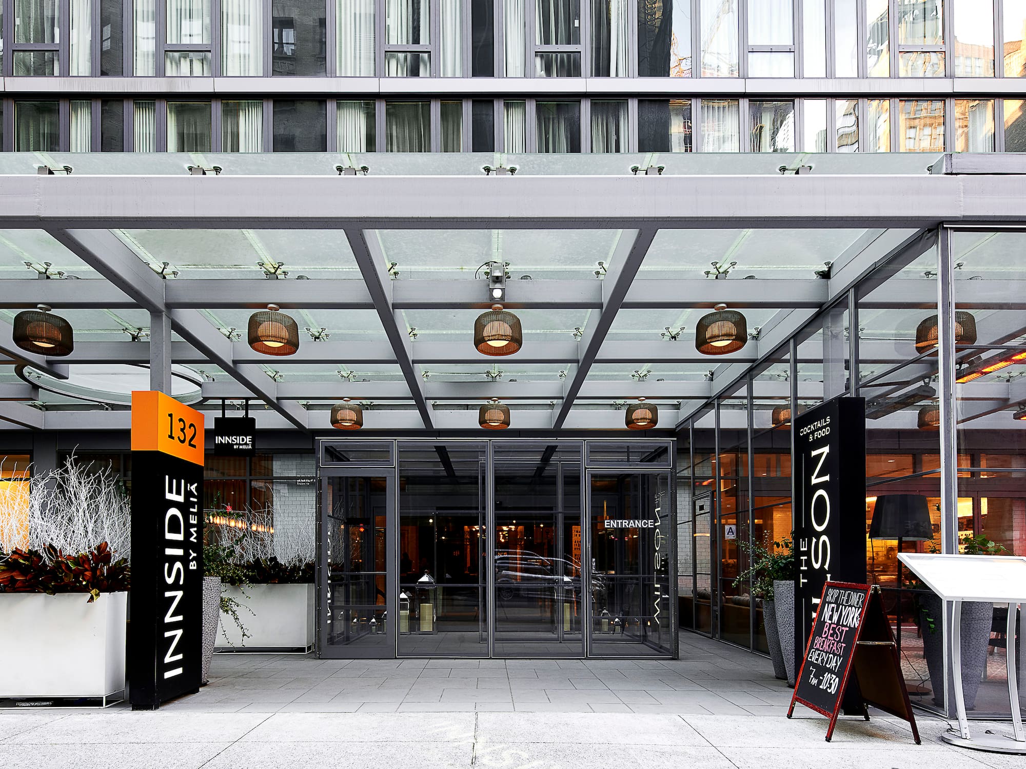 a glass entrance to a building