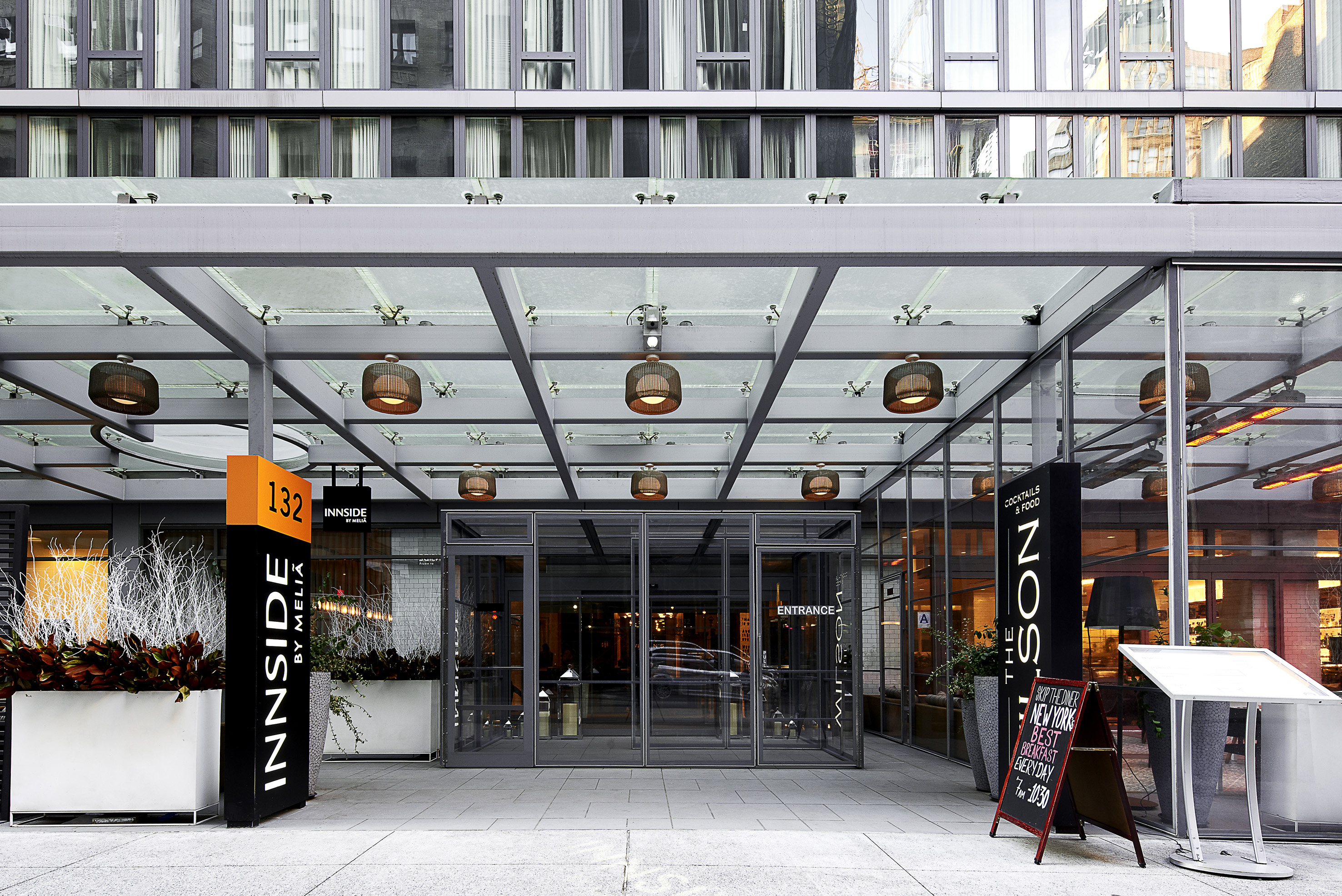 a glass entrance to a building