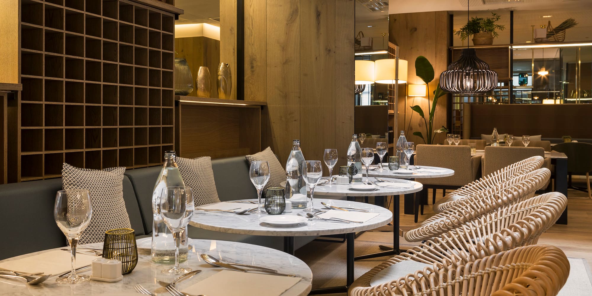 a restaurant with tables and chairs