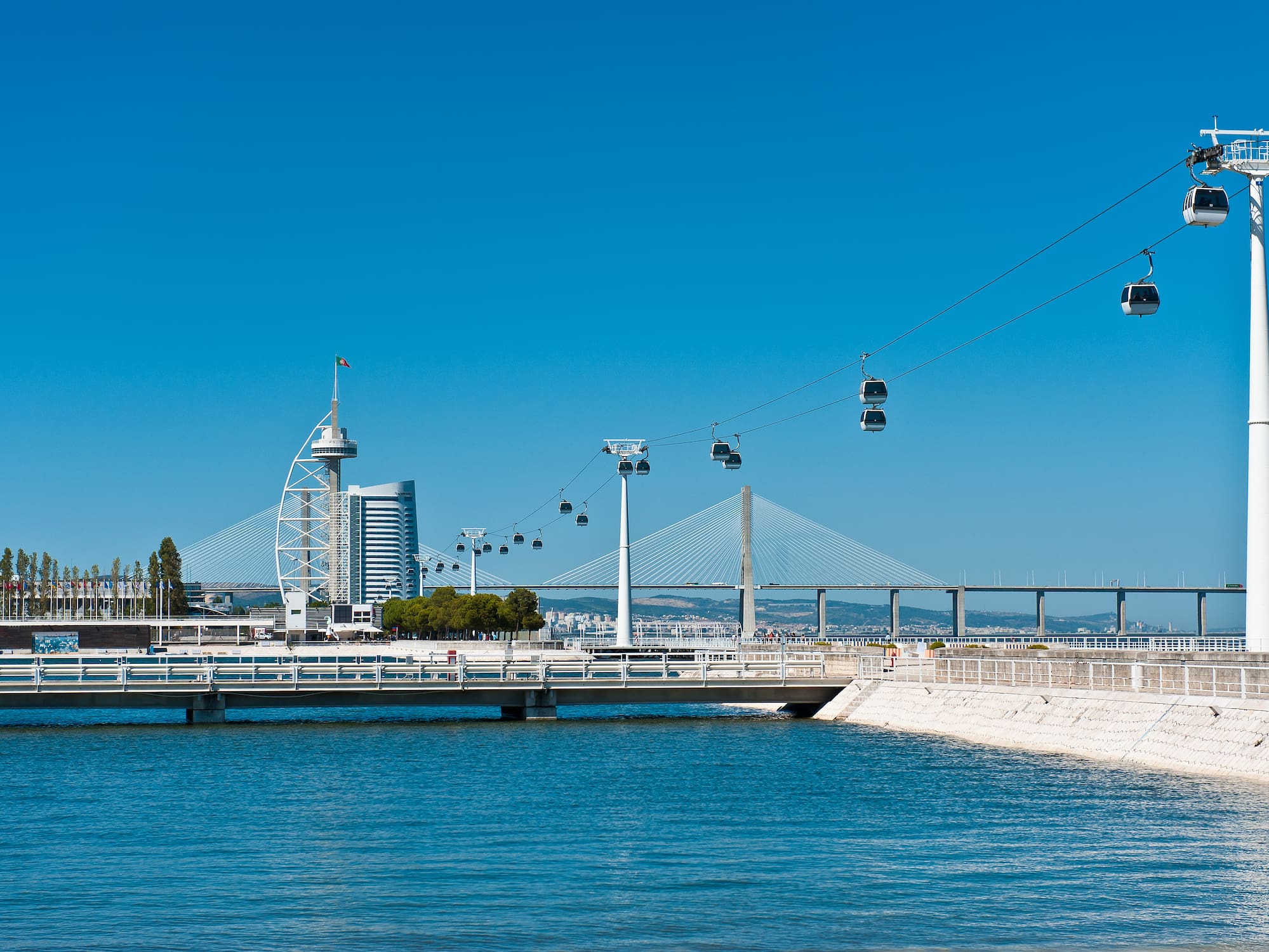 a cable cars over a body of water