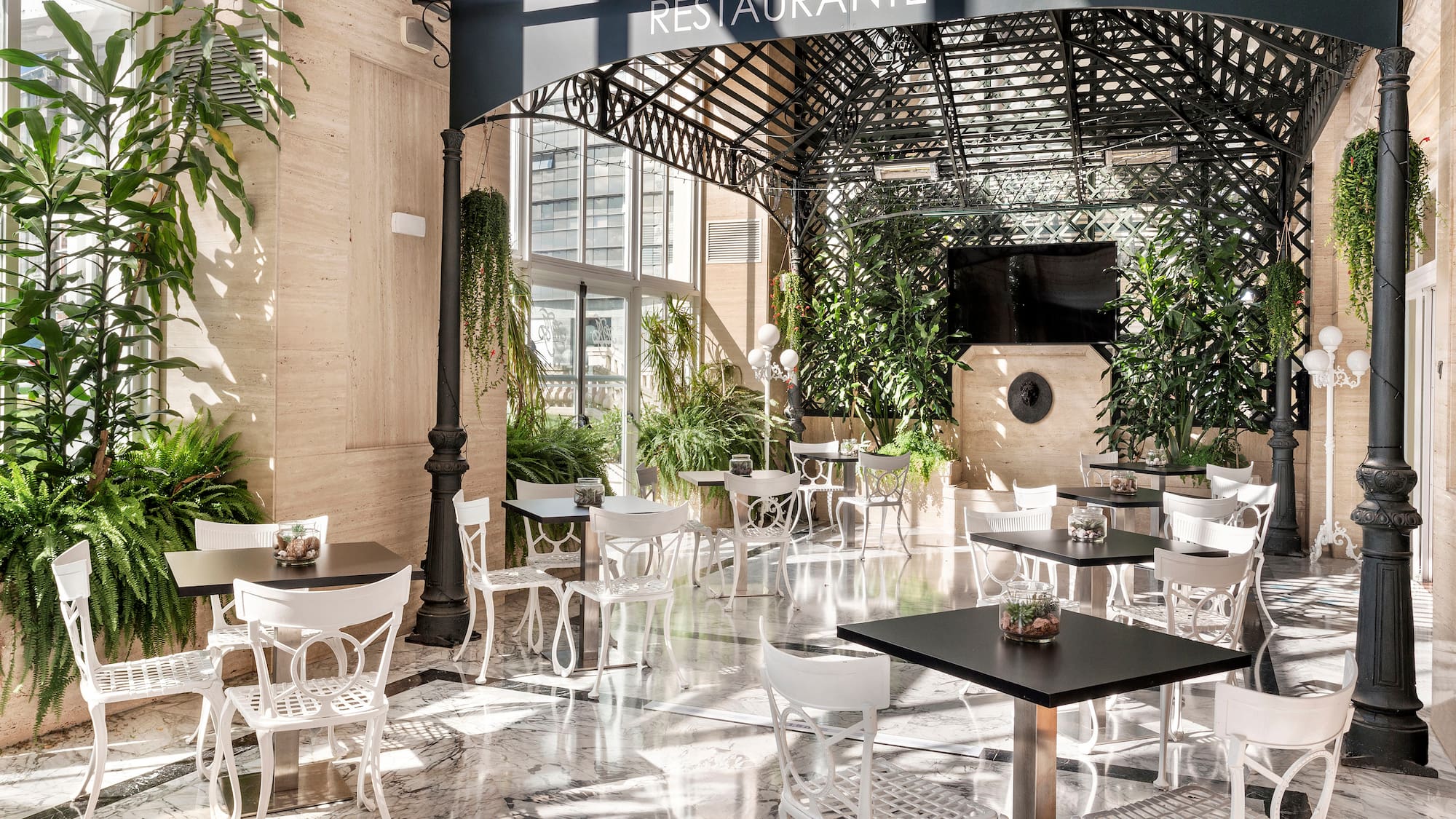 a restaurant with tables and chairs