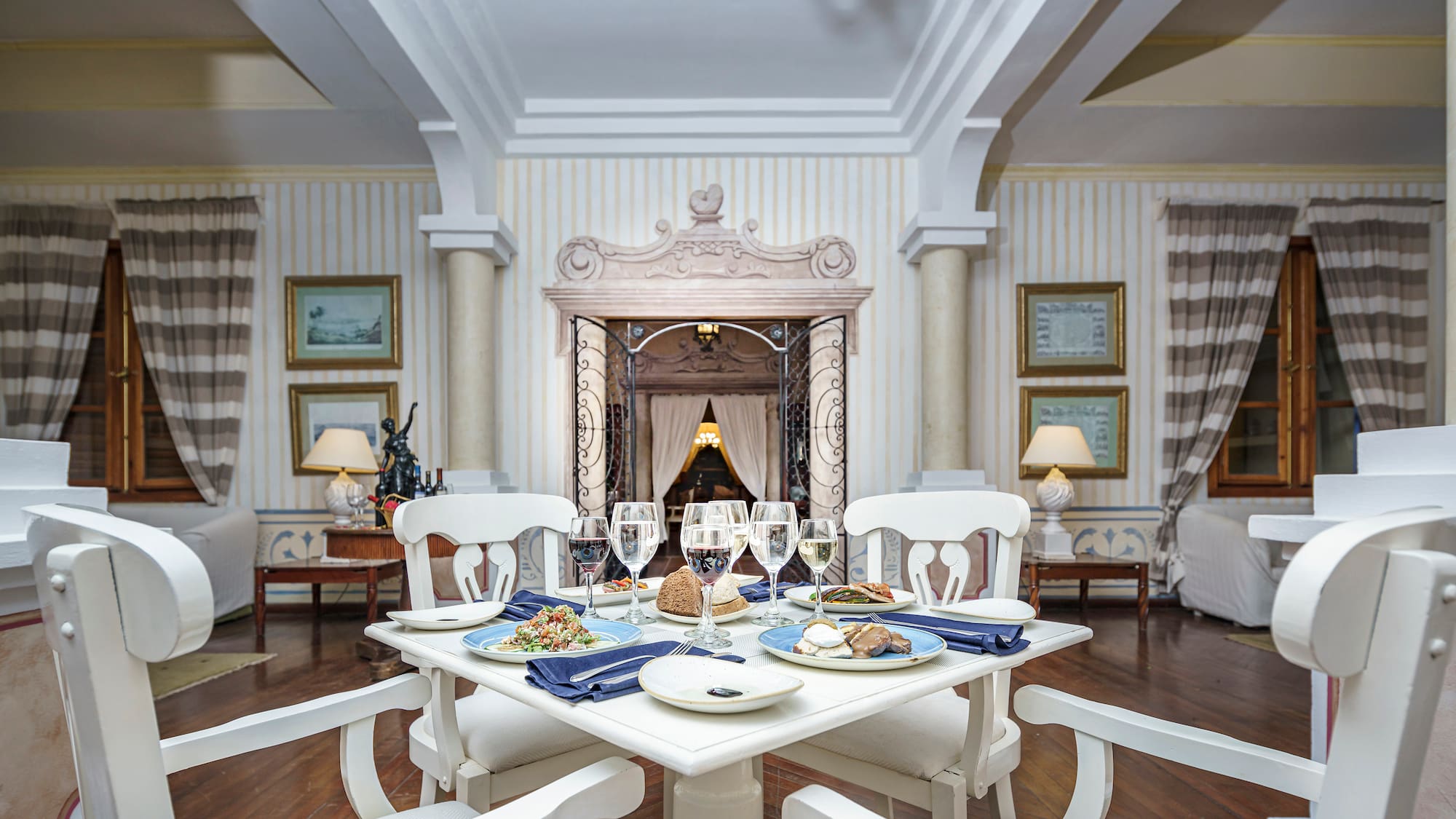 a table with plates and glasses on it