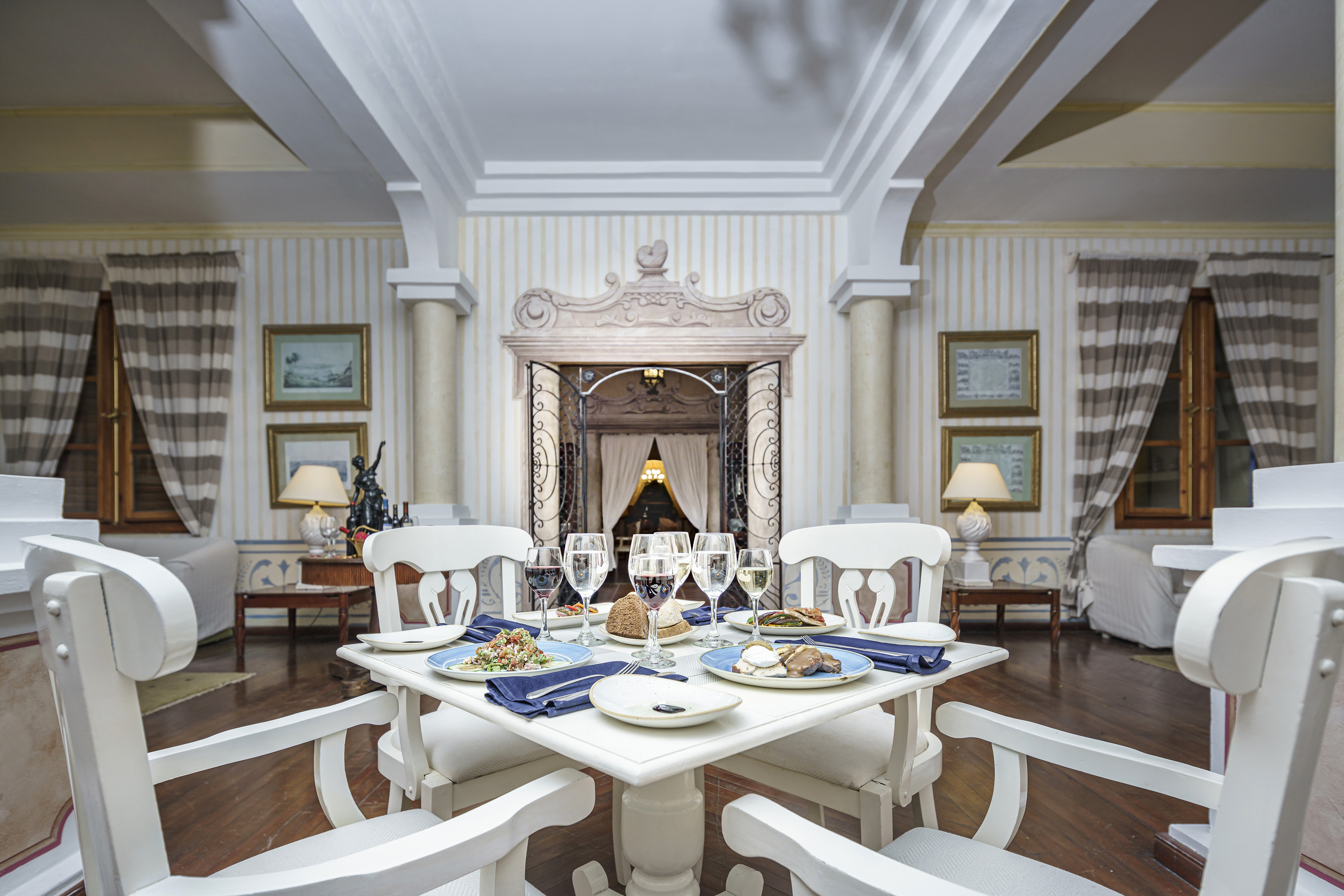 a table with plates and glasses on it