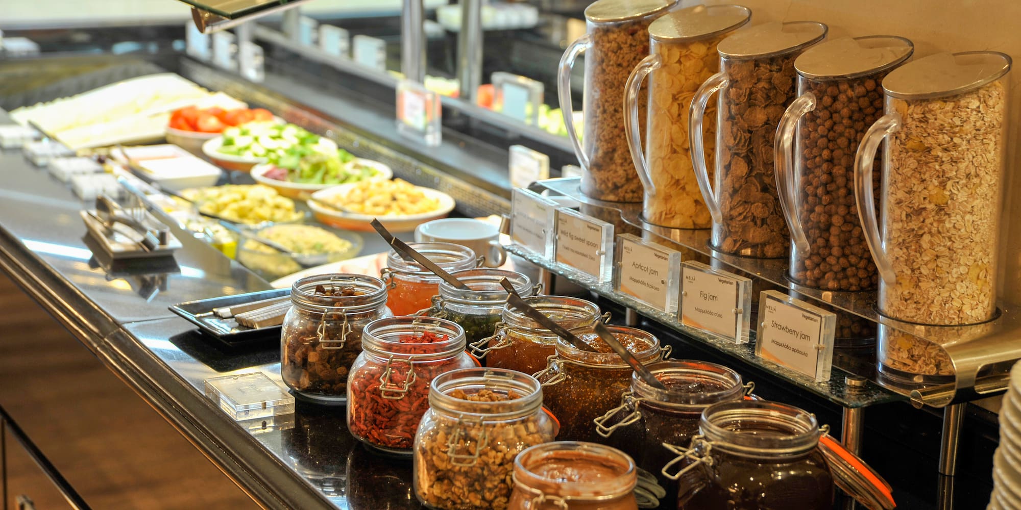 a display of food on a counter