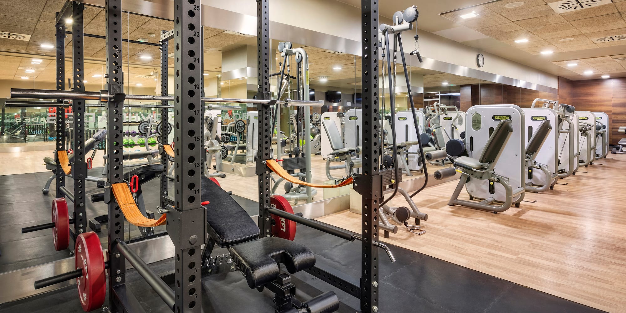 a gym with equipment in it