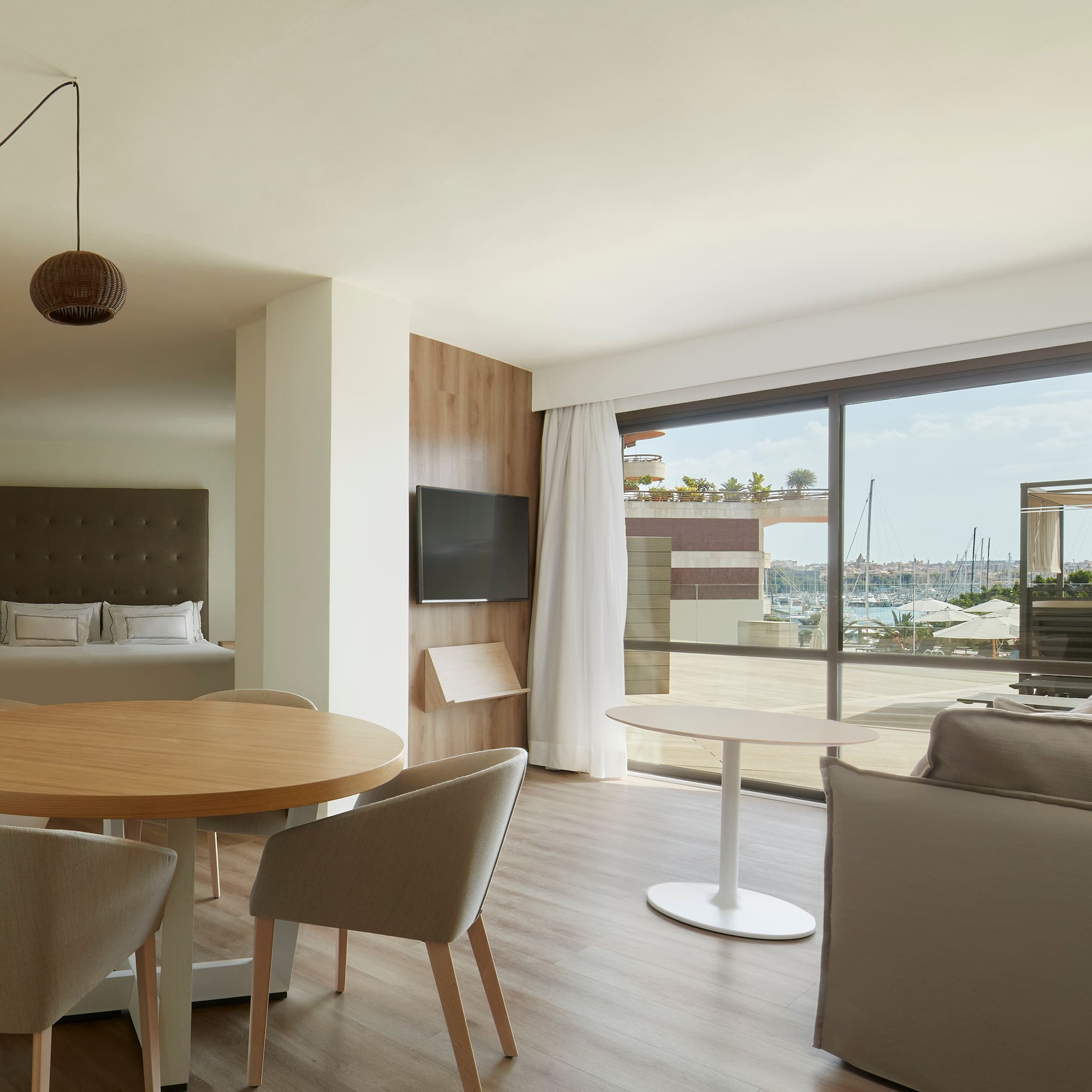 a room with a table and chairs