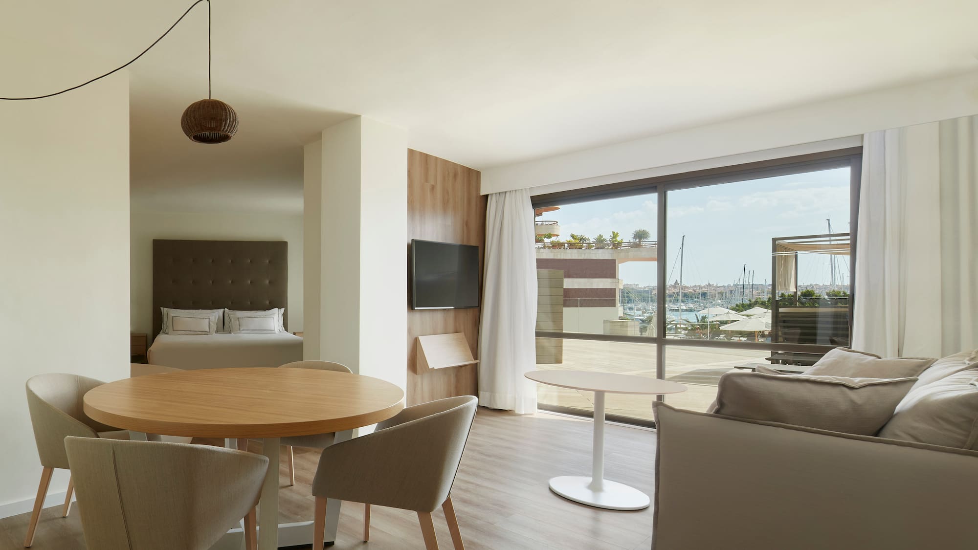 a room with a table and chairs